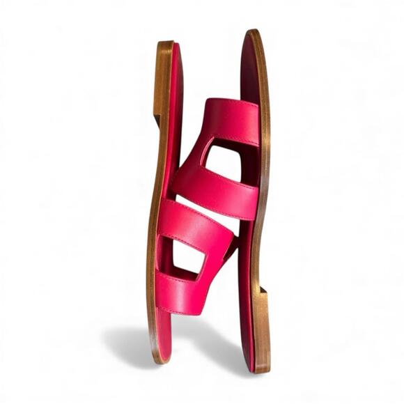 Hermes Oran Pink Sandals Slides Shoes 39.5 Leather Flats